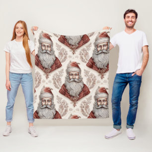 Whimsical Santa Claus & Botanical Fleece Blanket