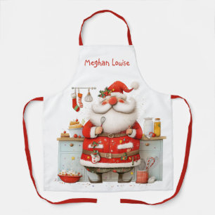 Whimsical Santa Claus Chef Illustration Christmas Apron