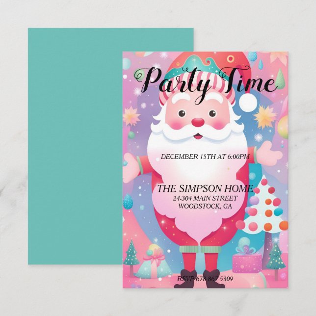 Whimsical Santa Claus Christmas Party Invitation (Front/Back)