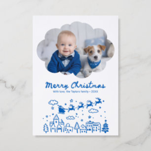 Whimsical Santa Claus Cute Hand Drawn Christmas Letterpress Photo Cards