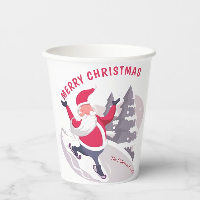 Whimsical Santa Claus Merry Christmas Personalized Paper Cups (Front)