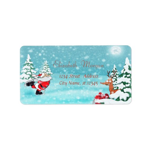 Whimsical Santa Claus Reindeer Christmas Label