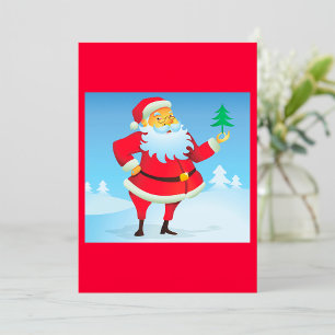 Whimsical Santa Claus with Mini Christmas Tree Invitation