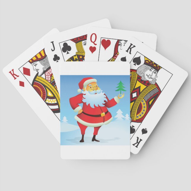 Whimsical Santa Claus with Mini Christmas Tree  Poker Cards (Back)