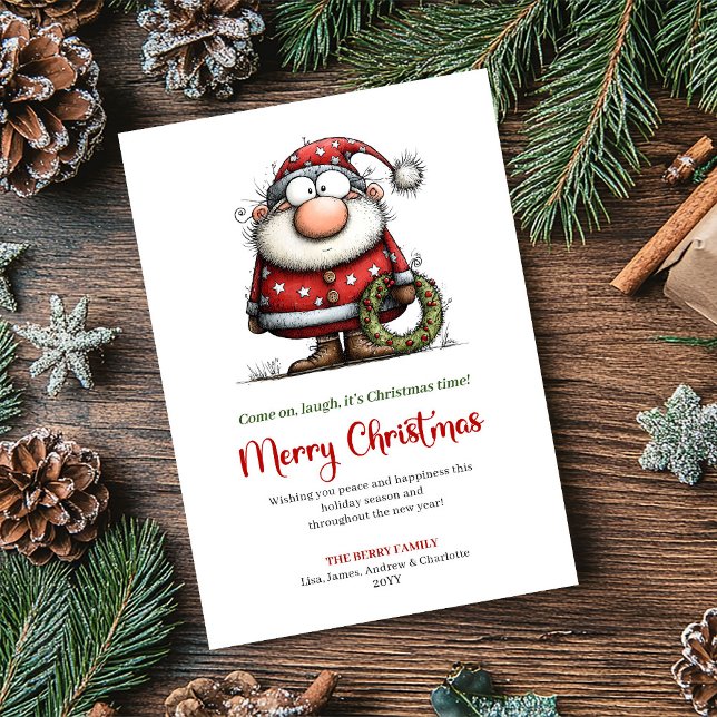 Whimsical Santa Funny Red Green Holiday Greeting (Whimsical Santa Funny Red Green Holiday Greeting)