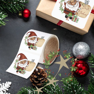 Whimsical Santa Gift Label Sticker Roll, From: To: