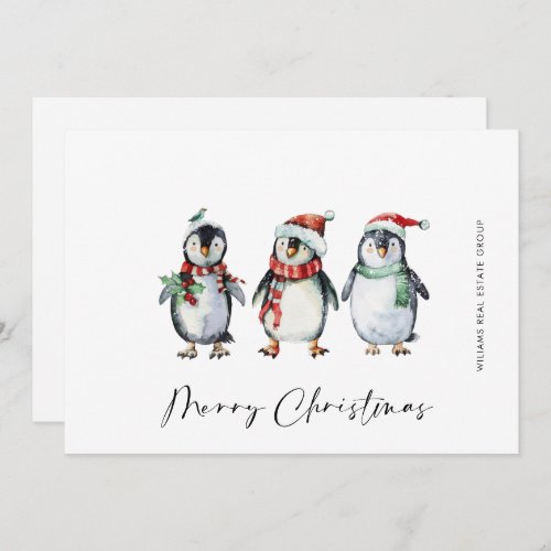 Whimsical Santa Penguins Christmas Corporate Holiday Card