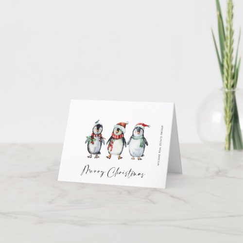 Whimsical Santa Penguins Christmas Corporate Holiday Card