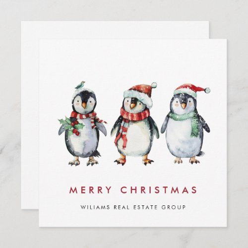 Whimsical Santa Penguins Christmas Corporate Holiday Card