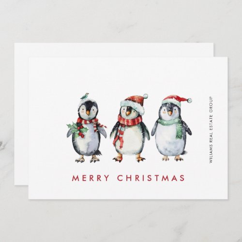 Whimsical Santa Penguins Christmas Corporate Holiday Card