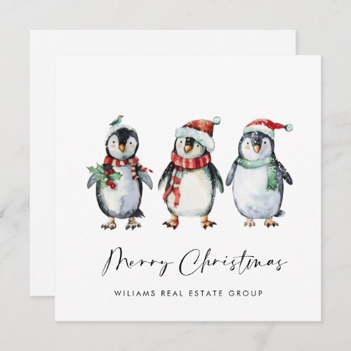 Whimsical Santa Penguins Christmas Corporate Holiday Card