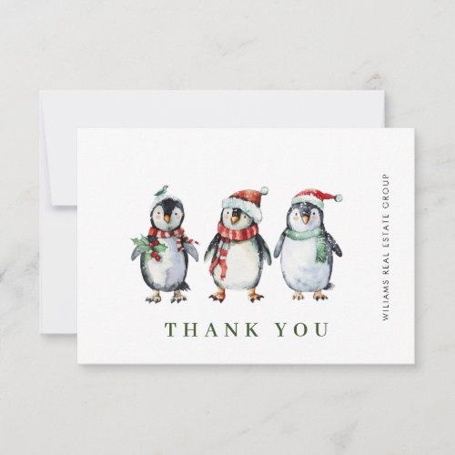 Whimsical Santa Penguins Christmas Corporate Thank You Card