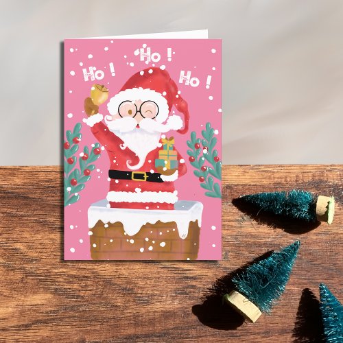 Whimsical Santa Pink Folded Holiday Card
