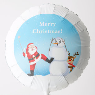 Whimsical Santa Playing Golf, Snowman And Reindeer Balloon