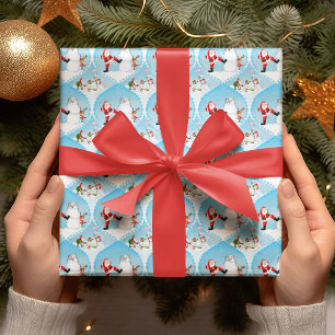 Whimsical Santa Playing Golf, Snowman And Reindeer Wrapping Paper