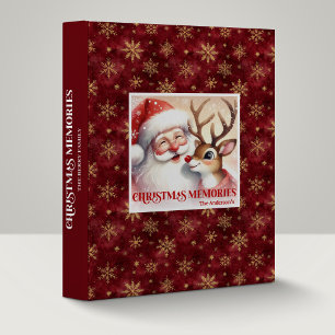 Whimsical Santa Rudolph Christmas Memory Album 3 Ring Binder