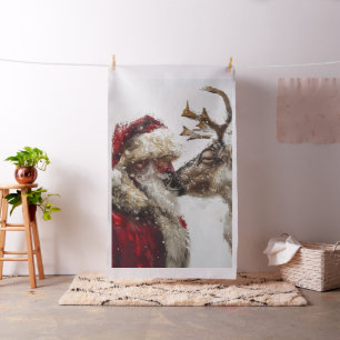 Whimsical Santa & Rudolph Nose to Nose Fabric