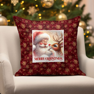 Whimsical Santa Rudolph Pillow Christmas Happiness
