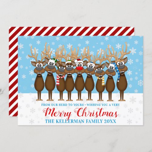 Whimsical Santa's Reindeer Greeting Card - Super cute "from our herd to yours" greeting card featuring all of Santa's reindeer!  Perfect for a family greeting or even a company card - just edit the text in the "from" line to make it perfect.