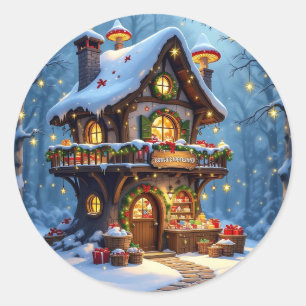 Whimsical Santa's Workshop Christmas Classic Round Sticker
