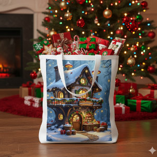 Whimsical Santa's Workshop Christmas Grocery Bag