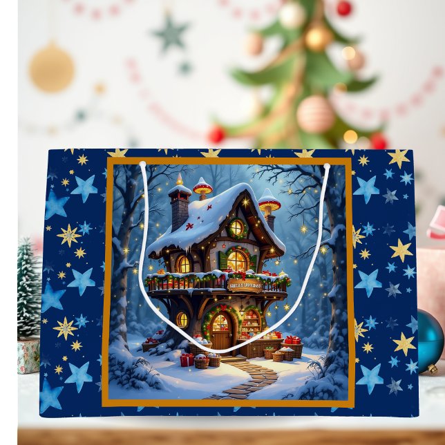 Whimsical Santa's Workshop Christmas Personalized Large Gift Bag (Creator Uploaded)