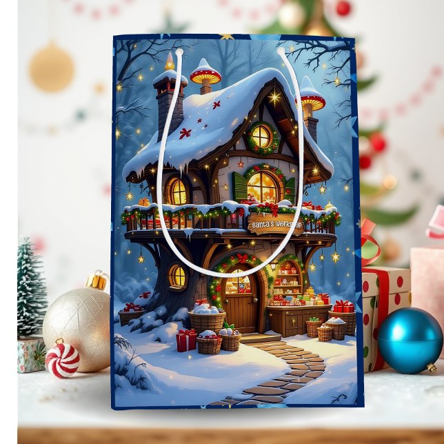 Whimsical Santa's Workshop Christmas Personalized Medium Gift Bag (Creator Uploaded)