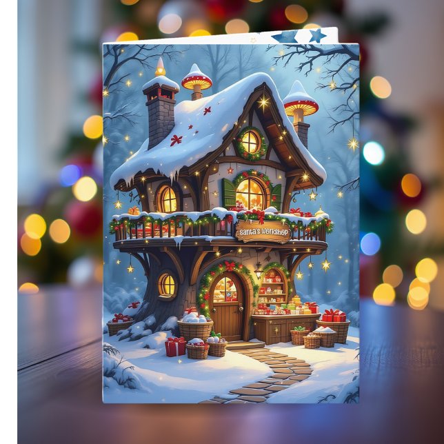 Whimsical Santa's Workshop Personalized Christmas Holiday Card (Creator Uploaded)