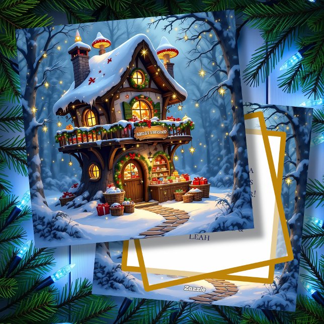 Whimsical Santa's Workshop Personalized Christmas Holiday Card (Creator Uploaded)