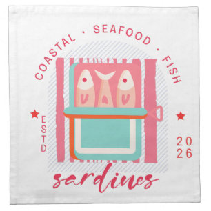 Whimsical Sardines Coastal Beach Cloth Napkin