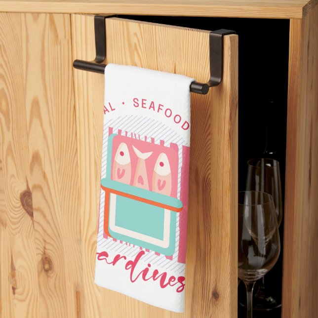 Whimsical Sardines Coastal Beach Kitchen Towel (Thirds Fold)