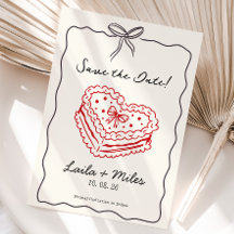 Whimsical Save the date wedding cake heart card 