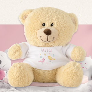 Whimsical Scandi Birds Cute Personalized Teddy Bear