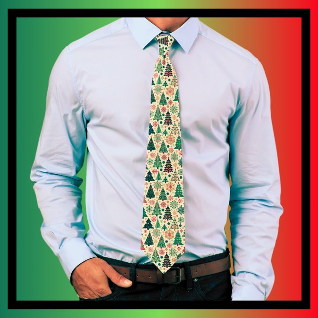 Whimsical Scandi Christmas Trees Snowflakes  Neck Tie (Creator Uploaded)