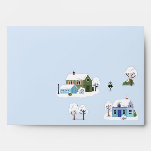 Whimsical Scandi Hygge Christmas Village Pastel  Envelope