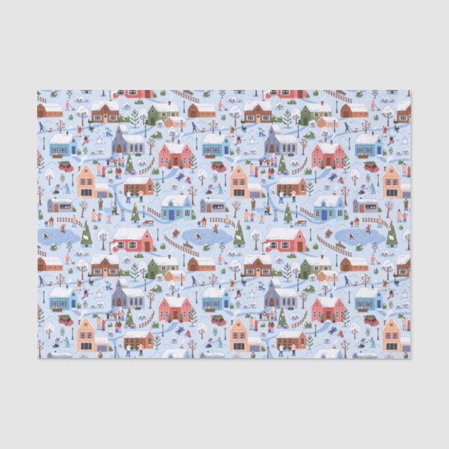 Whimsical Scandi Hygge Christmas Village Pastel  Tissue Paper (Front)