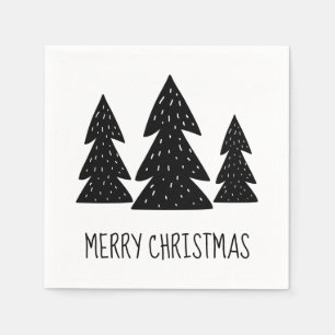 Whimsical Scandi Pine Trees Merry Christmas Napkins
