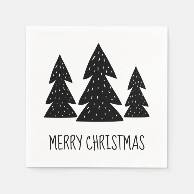 Whimsical Scandi Pine Trees Merry Christmas Napkins (Front)