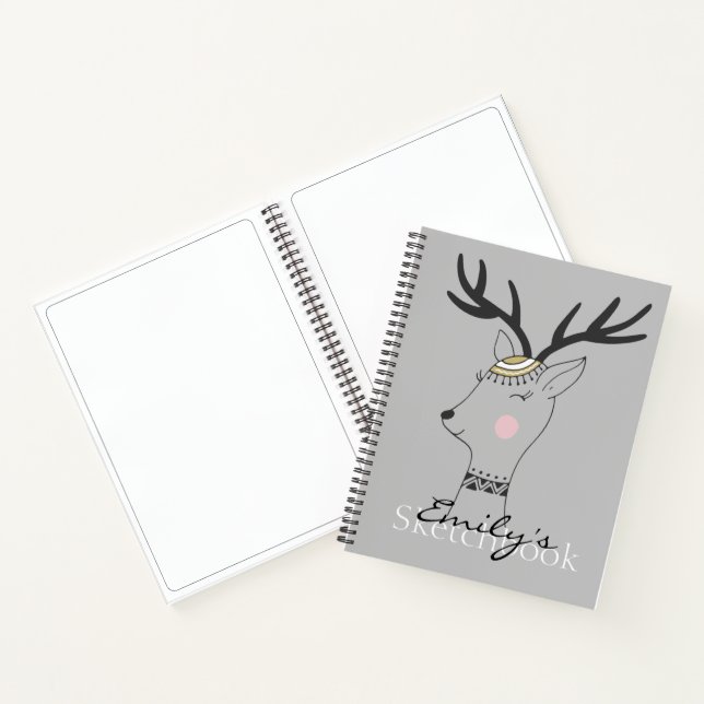 Whimsical Scandinavian Deer Personalized Sketch Notebook (Inside)
