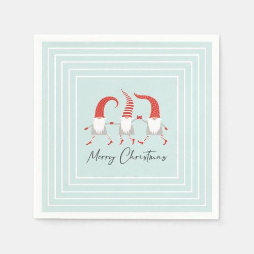 Whimsical Scandinavian Gnomes Merry Christmas Napkins