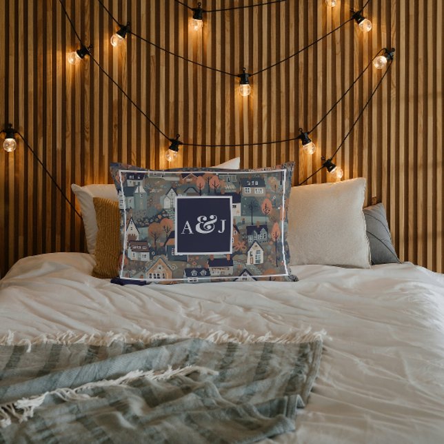 Whimsical Scandinavian Village Monogram Pillow Case (Creator Uploaded)