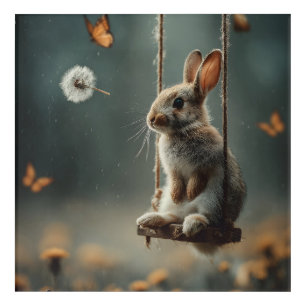 Whimsical Scene of a Cute Baby Bunny on a Swing Acrylic Print