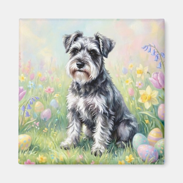 Whimsical Schnauzer with Easter Eggs Magnet (Front)