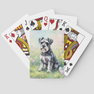 Whimsical Schnauzer with Easter Eggs Poker Cards
