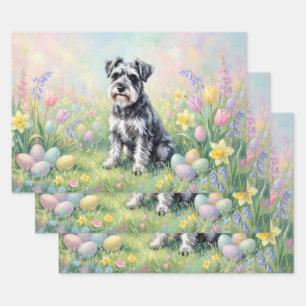 Whimsical Schnauzer with Easter Eggs Wrapping Paper Sheets