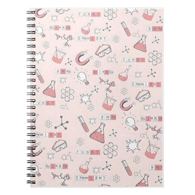 Whimsical Science Doodle Pattern Notebook (Front)