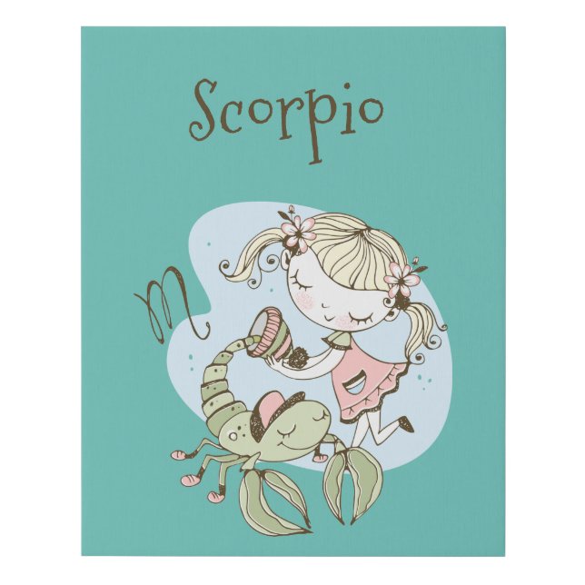 Whimsical Scorpio Girl & Scorpion Faux Canvas Print (Front)