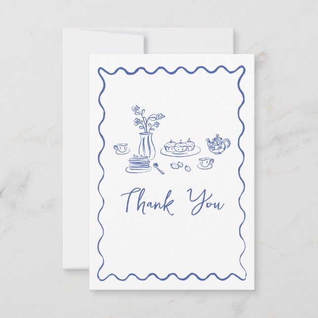 Whimsical Scribble Doodle Hand Drawn Bridal Shower Thank You Card (Front)