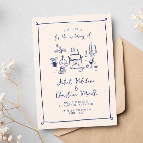 Whimsical Scribble Doodle Hand Drawn Wedding Invitation