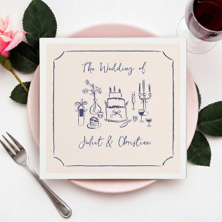Whimsical Scribble Doodle Hand Drawn Wedding Napkins